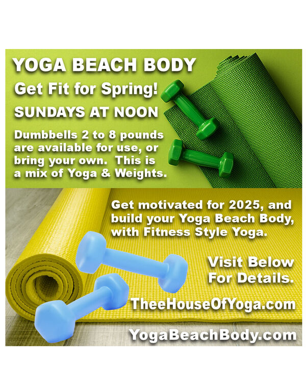 Yoga Beach Body with Dumbbells at Thee House Of Yoga.